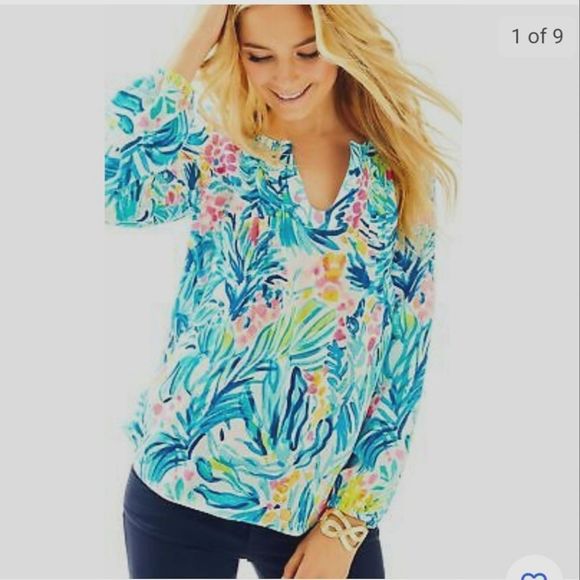 Lilly Pulitzer Tops - Lilly Pulitzer Colby Top Serene Blue Pleated Tippy Tunic Top